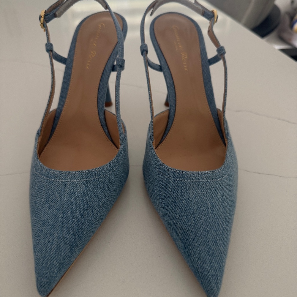 Gianvito Rossi Ascent 55 Blue Denim Slingback Pumps 40.5 Causal Work Going Out - Picture 3 of 8